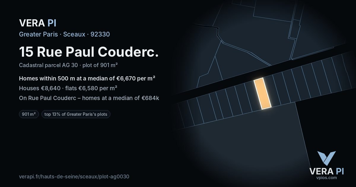 15 Rue Paul Couderc, Sceaux at night – the plot lit, the parcels around coloured by the prices near them
