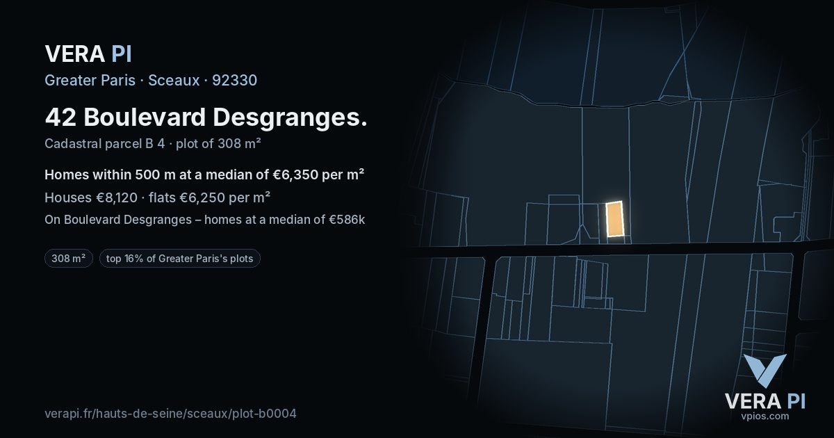 42 Boulevard Desgranges, Sceaux at night – the plot lit, the parcels around coloured by the prices near them