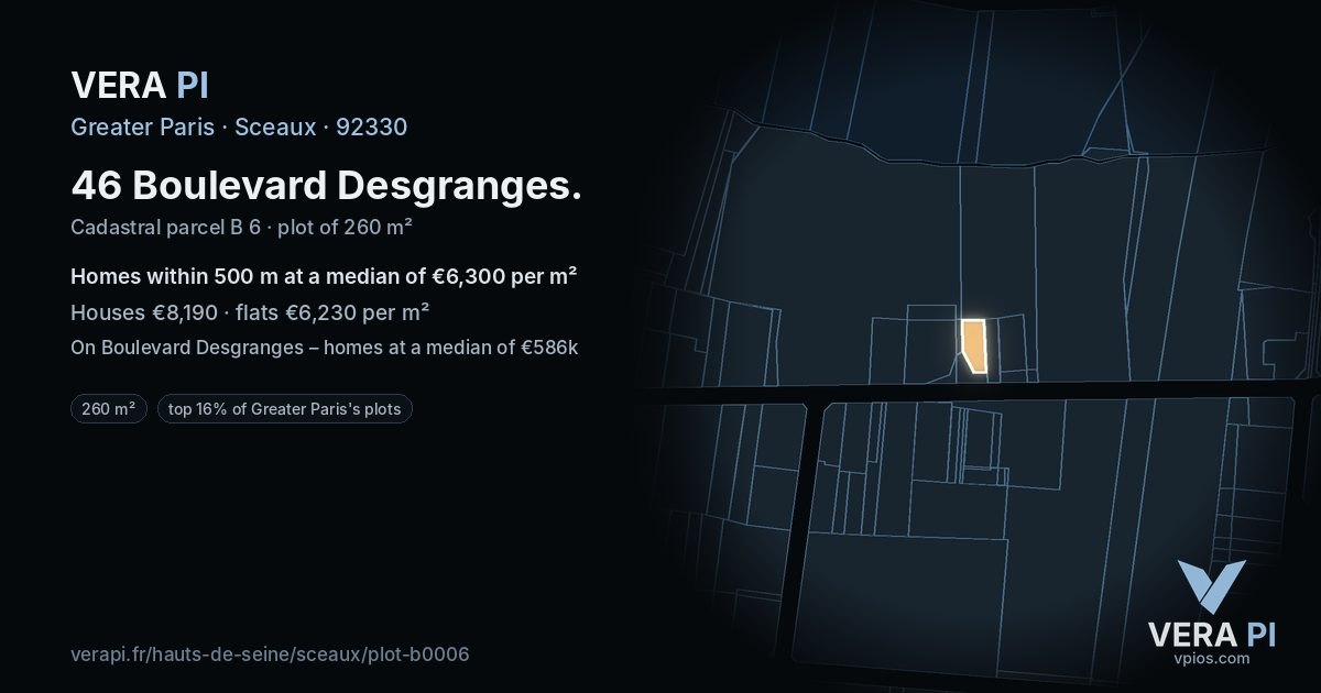 46 Boulevard Desgranges, Sceaux at night – the plot lit, the parcels around coloured by the prices near them