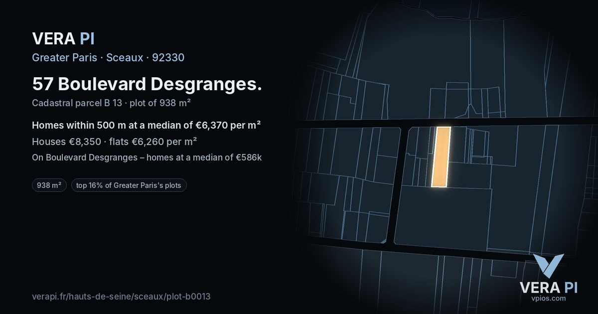57 Boulevard Desgranges, Sceaux at night – the plot lit, the parcels around coloured by the prices near them