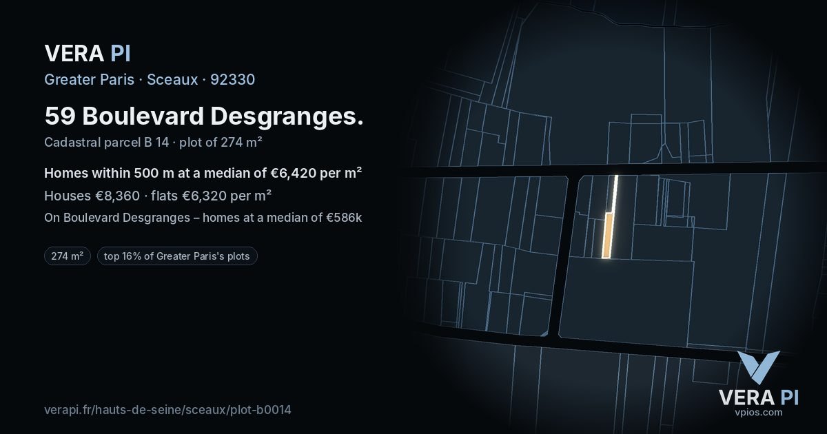 59 Boulevard Desgranges, Sceaux at night – the plot lit, the parcels around coloured by the prices near them