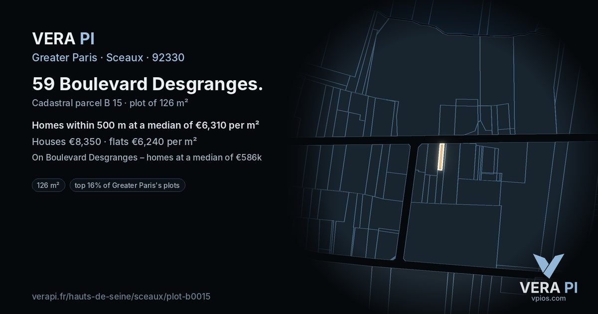 59 Boulevard Desgranges, Sceaux at night – the plot lit, the parcels around coloured by the prices near them