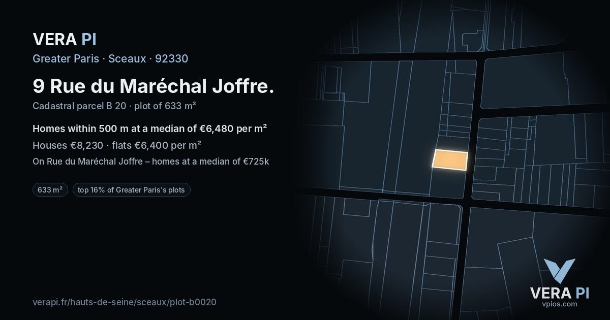 9 Rue du Maréchal Joffre, Sceaux at night – the plot lit, the parcels around coloured by the prices near them