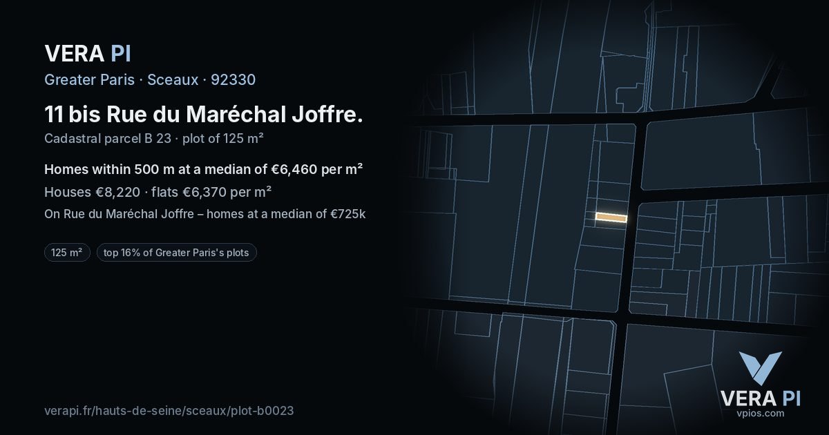 11 bis Rue du Maréchal Joffre, Sceaux at night – the plot lit, the parcels around coloured by the prices near them