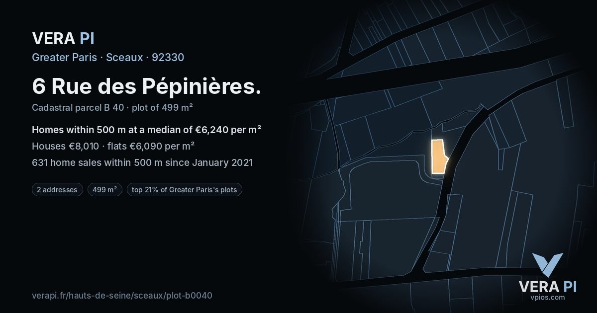 6 Rue des Pépinières, Sceaux at night – the plot lit, the parcels around coloured by the prices near them