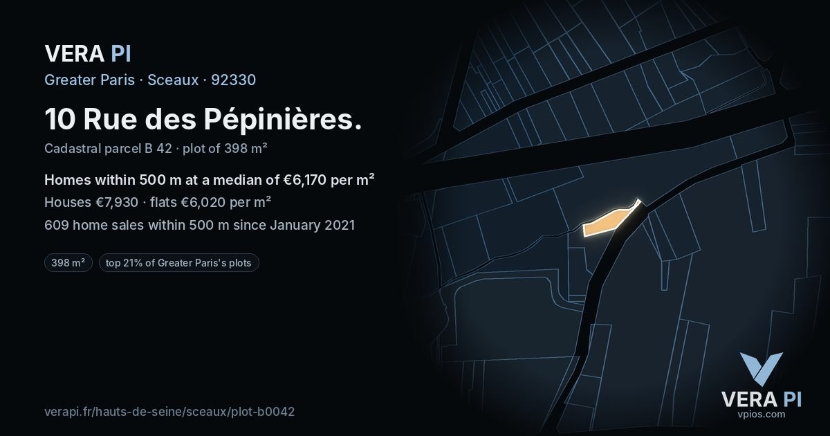 10 Rue des Pépinières, Sceaux at night – the plot lit, the parcels around coloured by the prices near them