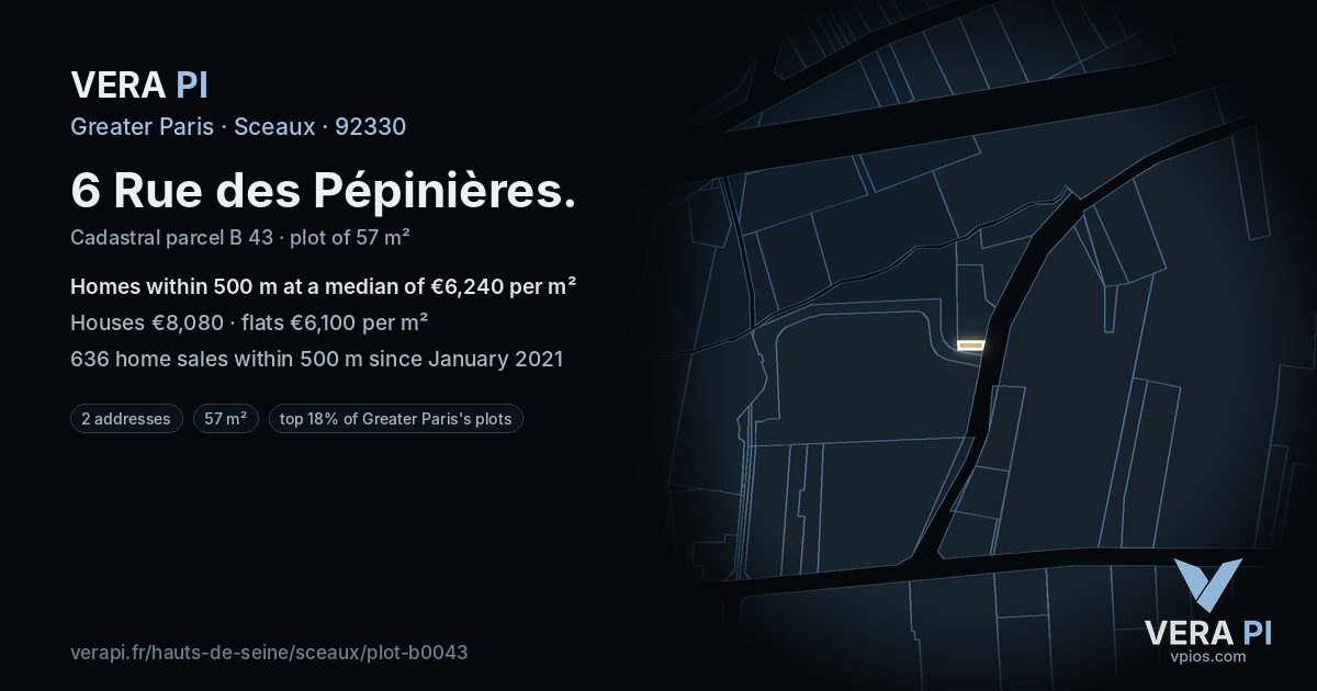 6 Rue des Pépinières, Sceaux at night – the plot lit, the parcels around coloured by the prices near them