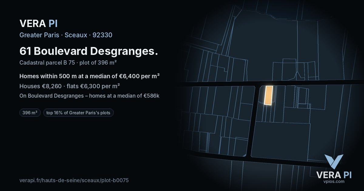 61 Boulevard Desgranges, Sceaux at night – the plot lit, the parcels around coloured by the prices near them