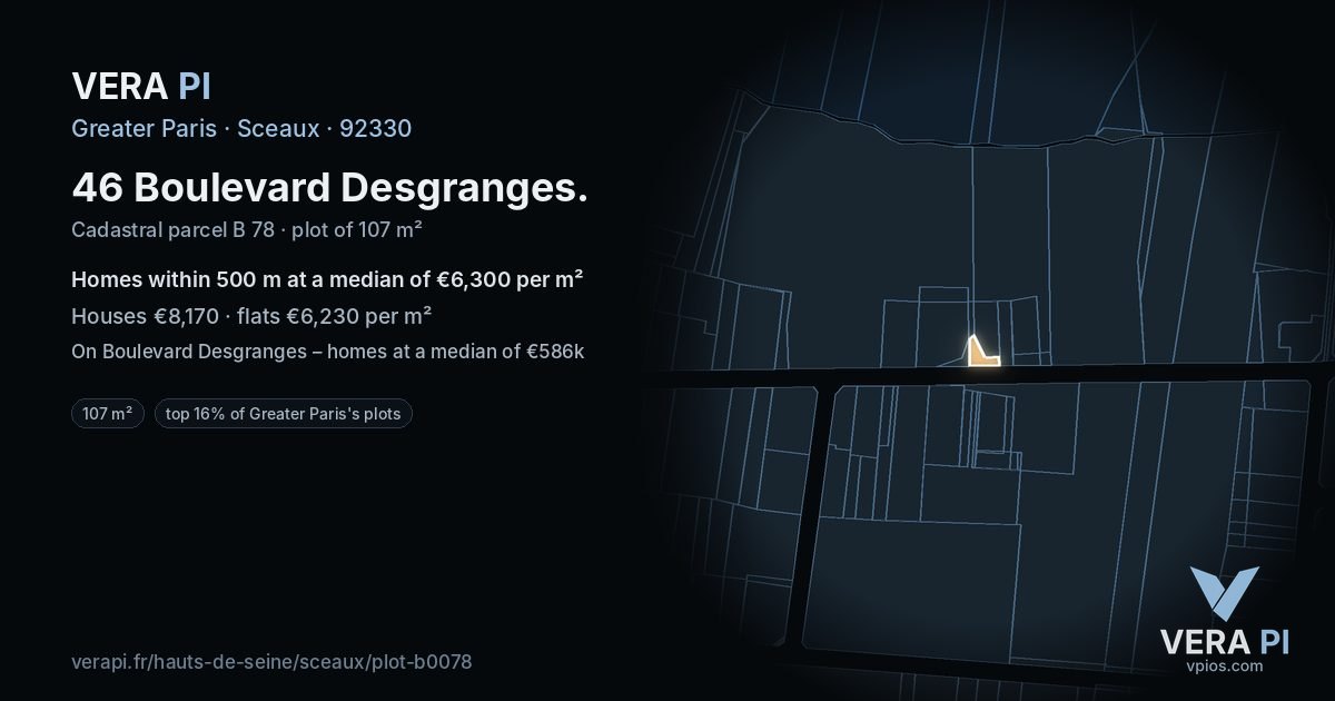 46 Boulevard Desgranges, Sceaux at night – the plot lit, the parcels around coloured by the prices near them