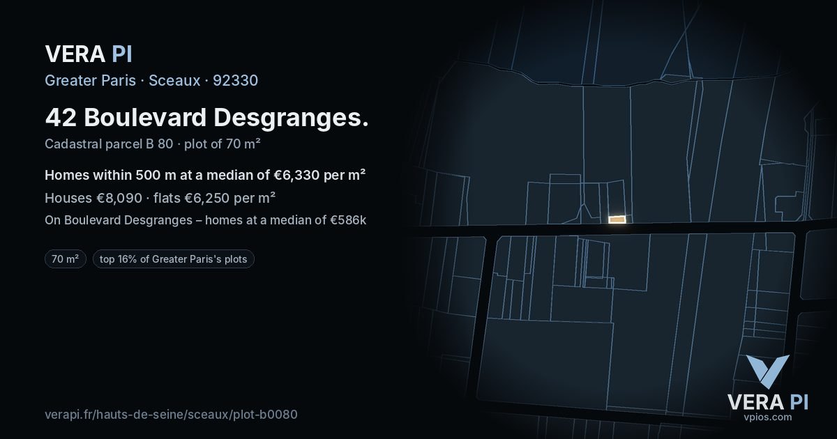 42 Boulevard Desgranges, Sceaux at night – the plot lit, the parcels around coloured by the prices near them