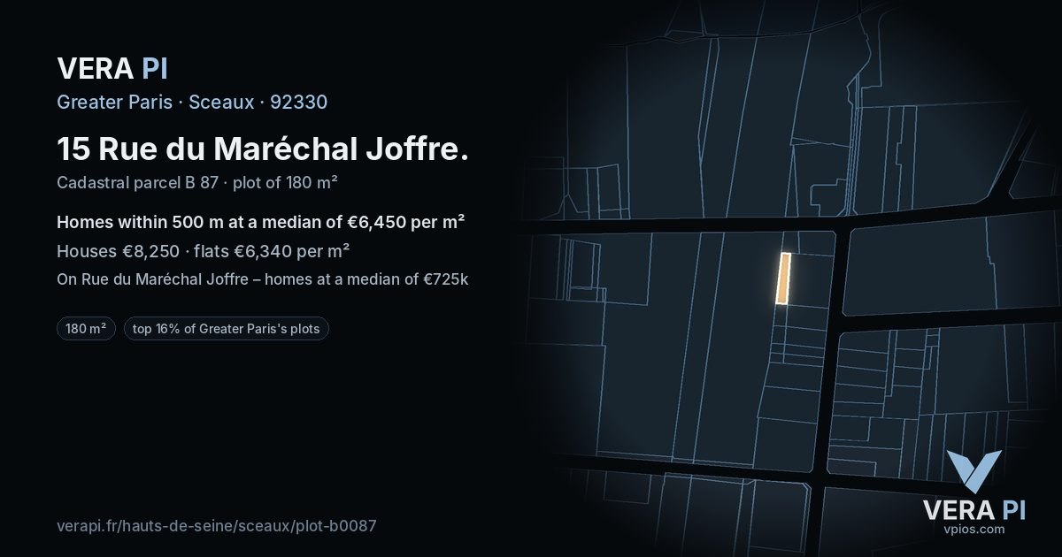 15 Rue du Maréchal Joffre, Sceaux at night – the plot lit, the parcels around coloured by the prices near them