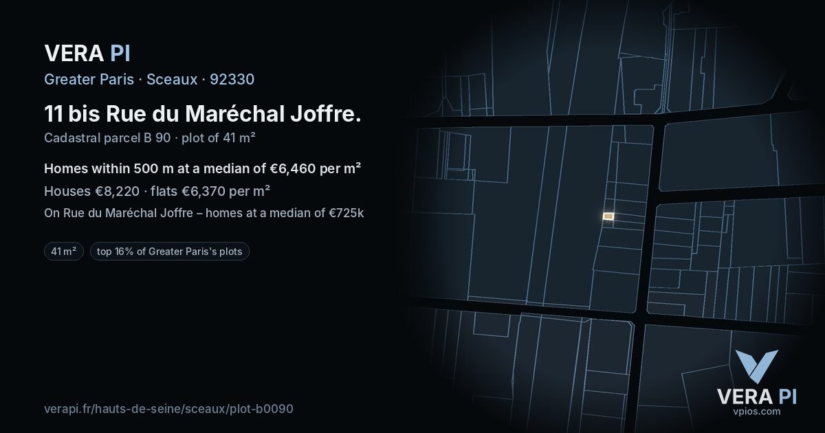 11 bis Rue du Maréchal Joffre, Sceaux at night – the plot lit, the parcels around coloured by the prices near them