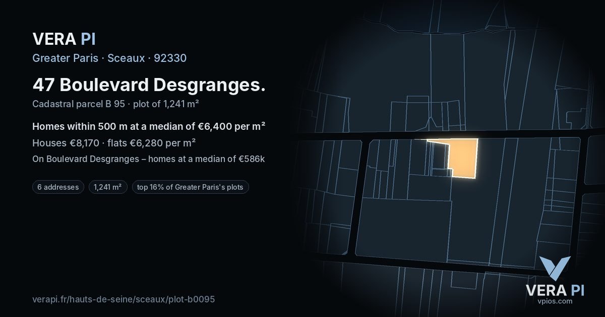 47 Boulevard Desgranges, Sceaux at night – the plot lit, the parcels around coloured by the prices near them
