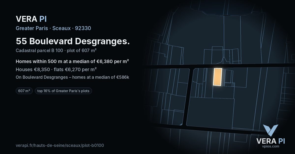 55 Boulevard Desgranges, Sceaux at night – the plot lit, the parcels around coloured by the prices near them