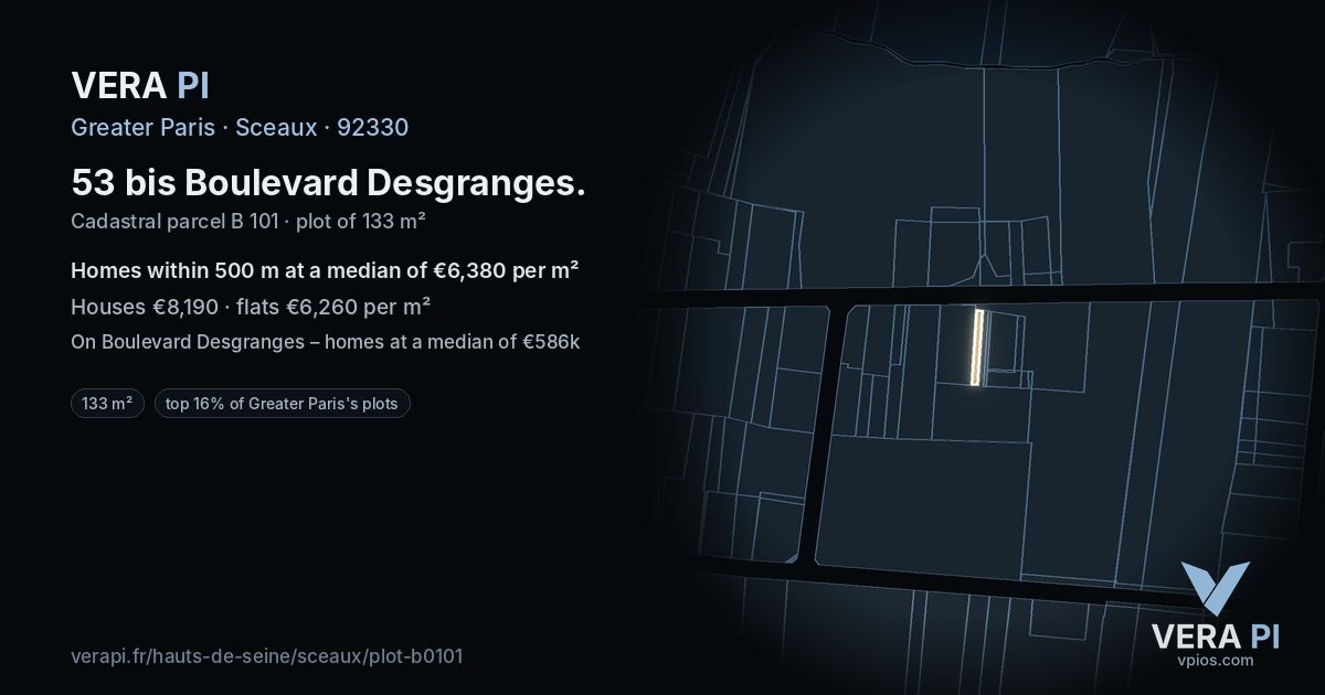 53 bis Boulevard Desgranges, Sceaux at night – the plot lit, the parcels around coloured by the prices near them