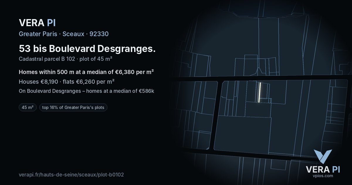 53 bis Boulevard Desgranges, Sceaux at night – the plot lit, the parcels around coloured by the prices near them