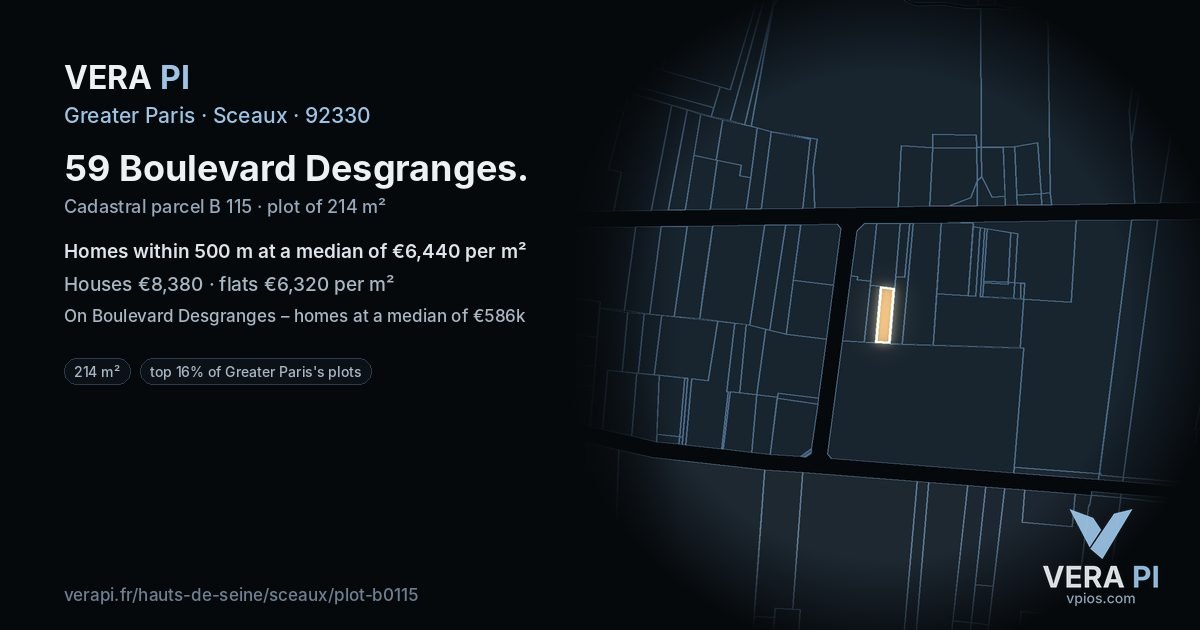 59 Boulevard Desgranges, Sceaux at night – the plot lit, the parcels around coloured by the prices near them