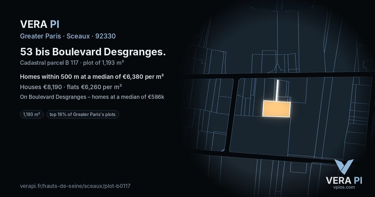 53 bis Boulevard Desgranges, Sceaux at night – the plot lit, the parcels around coloured by the prices near them