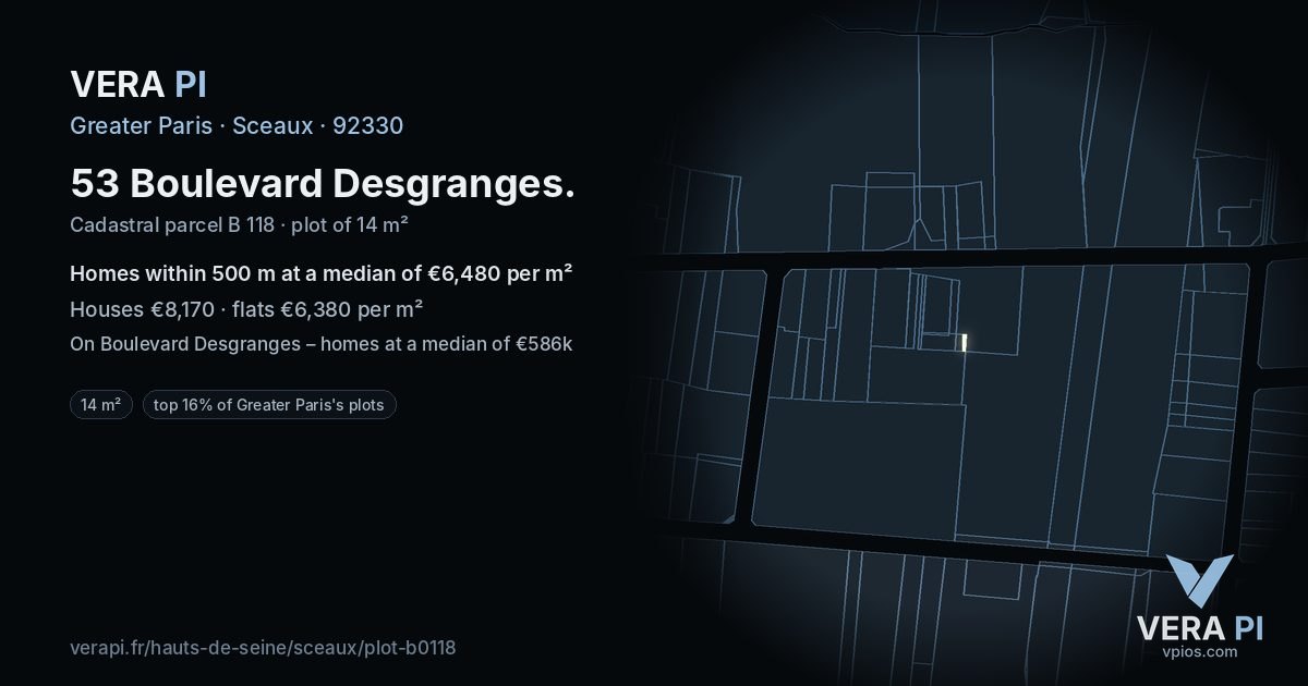 53 Boulevard Desgranges, Sceaux at night – the plot lit, the parcels around coloured by the prices near them
