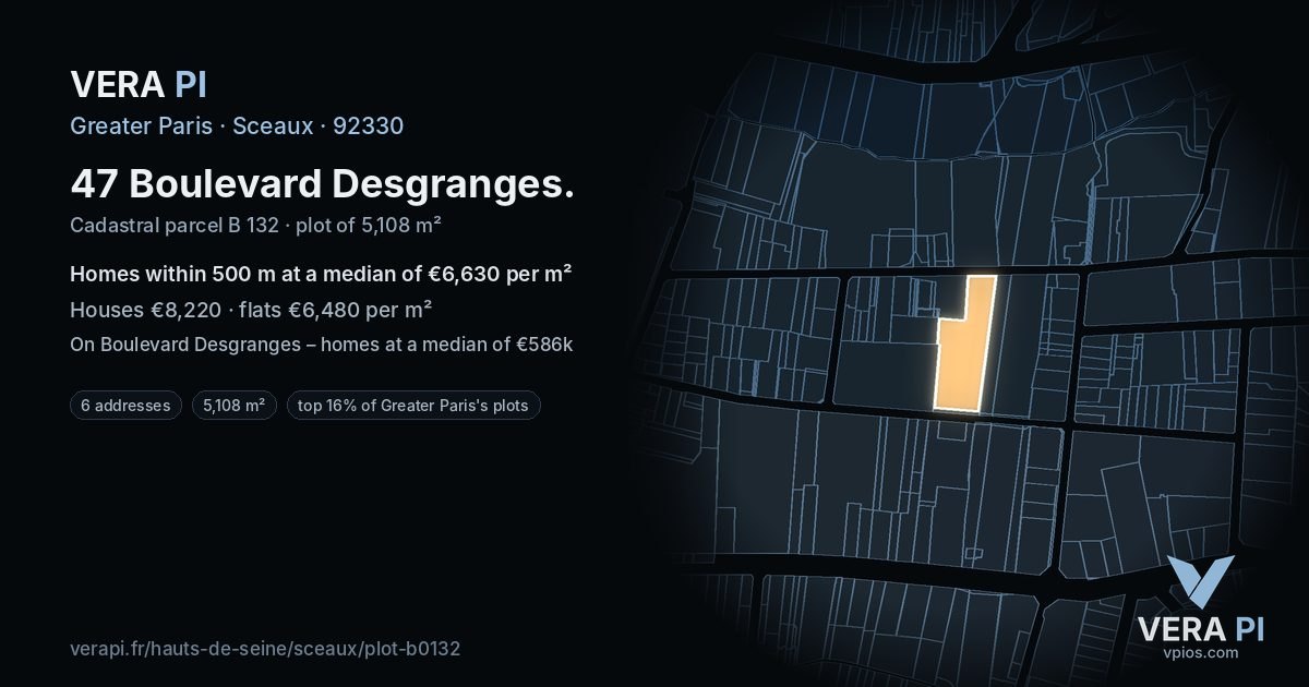47 Boulevard Desgranges, Sceaux at night – the plot lit, the parcels around coloured by the prices near them