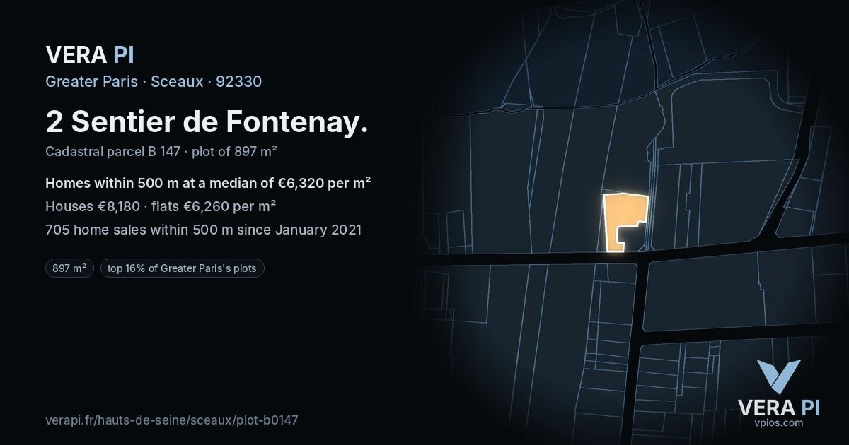 2 Sentier de Fontenay, Sceaux at night – the plot lit, the parcels around coloured by the prices near them