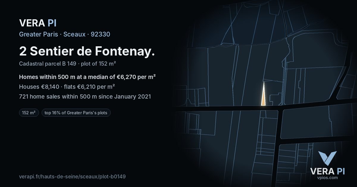 2 Sentier de Fontenay, Sceaux at night – the plot lit, the parcels around coloured by the prices near them