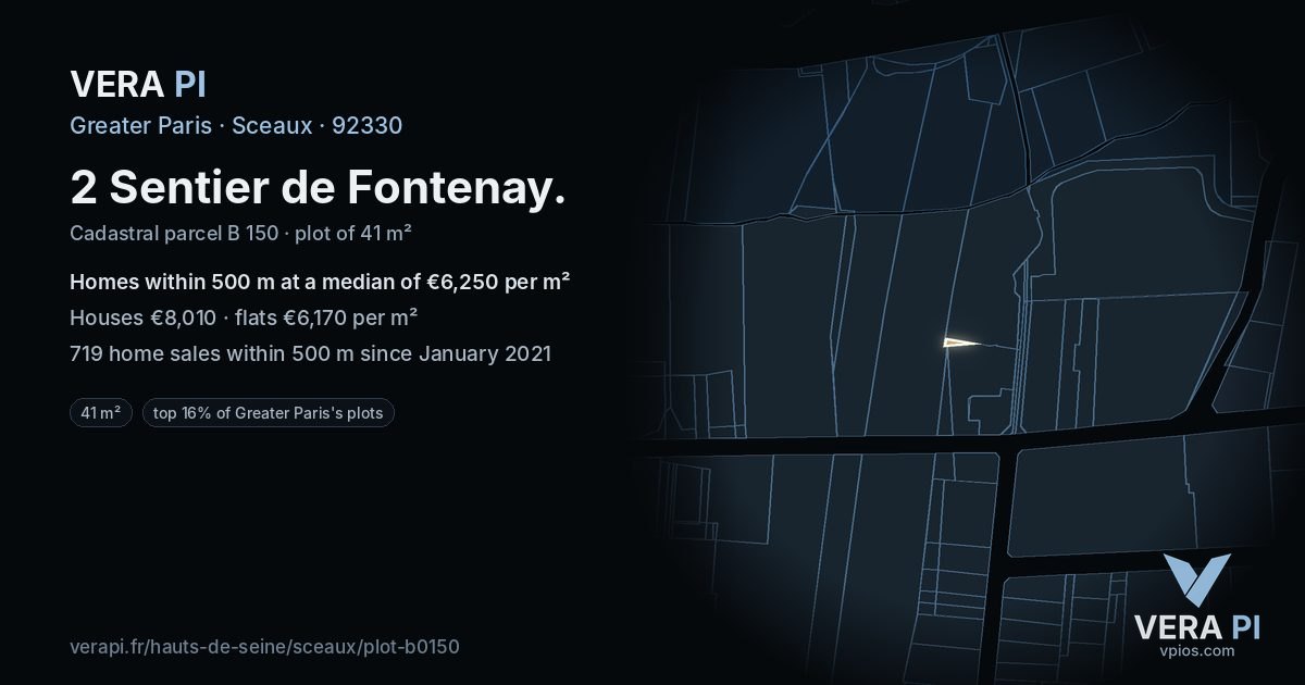 2 Sentier de Fontenay, Sceaux at night – the plot lit, the parcels around coloured by the prices near them