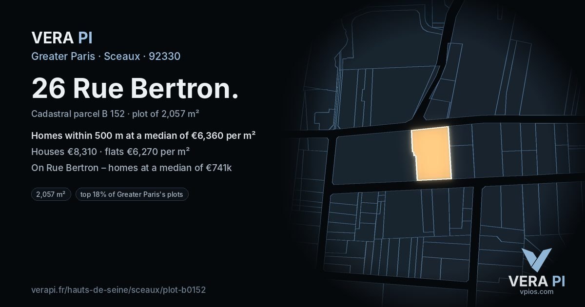 26 Rue Bertron, Sceaux at night – the plot lit, the parcels around coloured by the prices near them