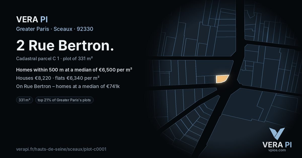 2 Rue Bertron, Sceaux at night – the plot lit, the parcels around coloured by the prices near them