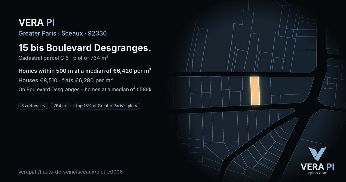 15 bis Boulevard Desgranges, Sceaux at night – the plot lit, the parcels around coloured by the prices near them