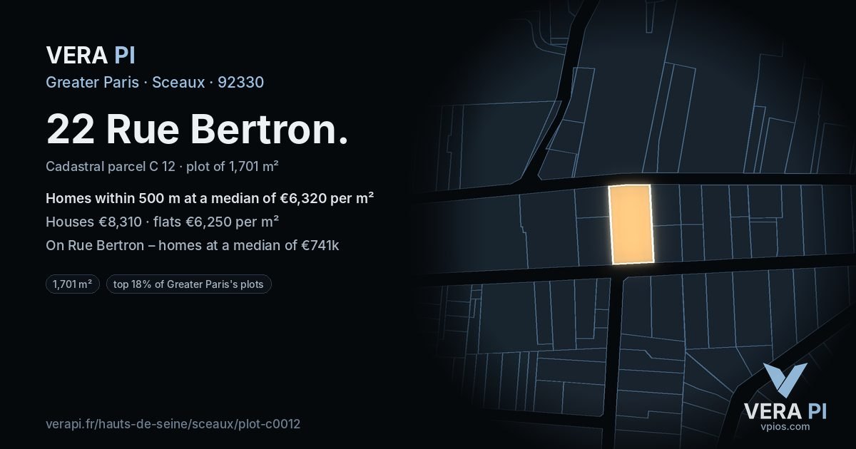 22 Rue Bertron, Sceaux at night – the plot lit, the parcels around coloured by the prices near them