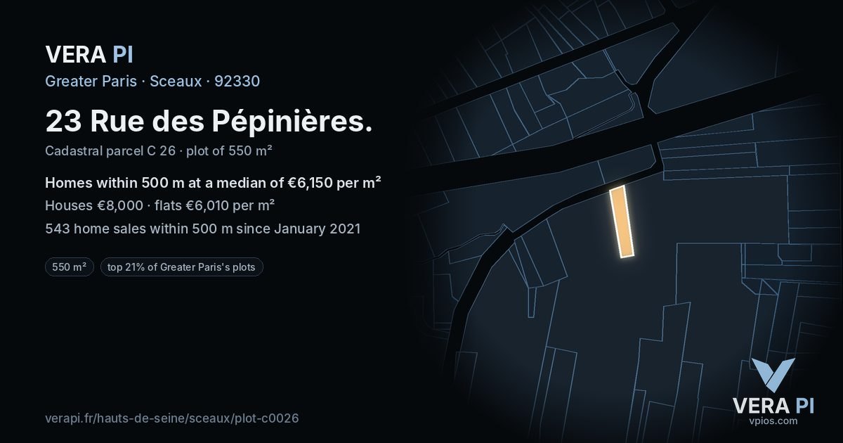 23 Rue des Pépinières, Sceaux at night – the plot lit, the parcels around coloured by the prices near them