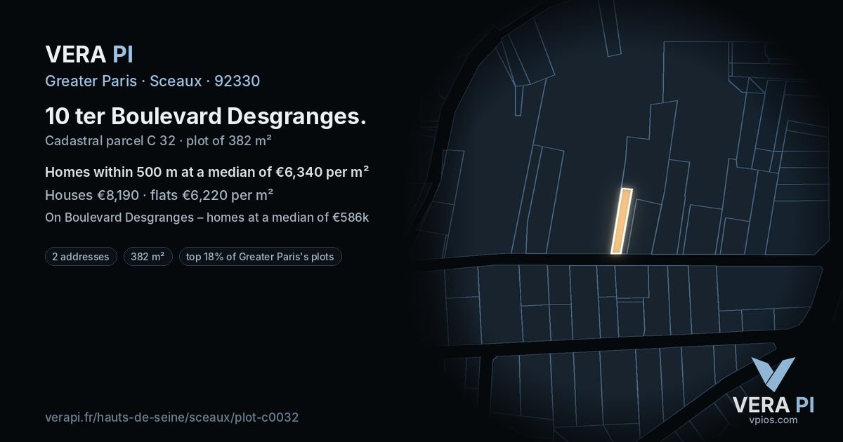 10 ter Boulevard Desgranges, Sceaux at night – the plot lit, the parcels around coloured by the prices near them