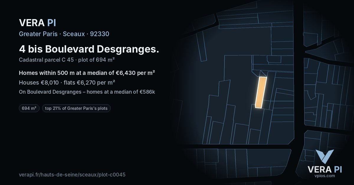 4 bis Boulevard Desgranges, Sceaux at night – the plot lit, the parcels around coloured by the prices near them
