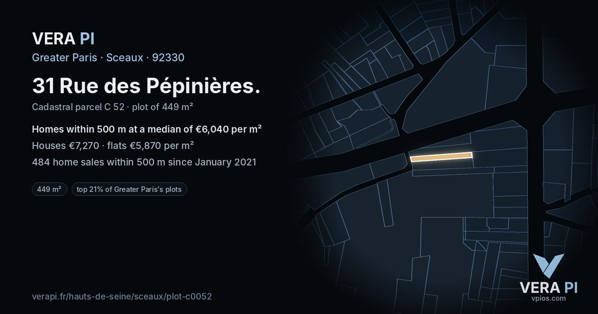 31 Rue des Pépinières, Sceaux at night – the plot lit, the parcels around coloured by the prices near them