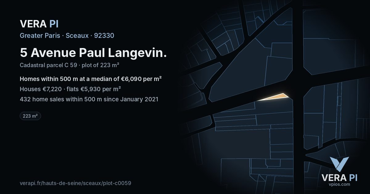 5 Avenue Paul Langevin, Sceaux at night – the plot lit, the parcels around coloured by the prices near them