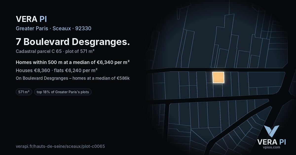 7 Boulevard Desgranges, Sceaux at night – the plot lit, the parcels around coloured by the prices near them