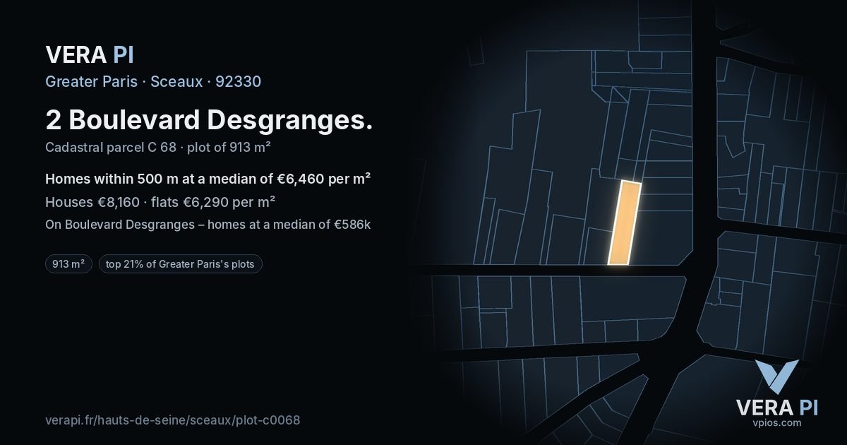 2 Boulevard Desgranges, Sceaux at night – the plot lit, the parcels around coloured by the prices near them