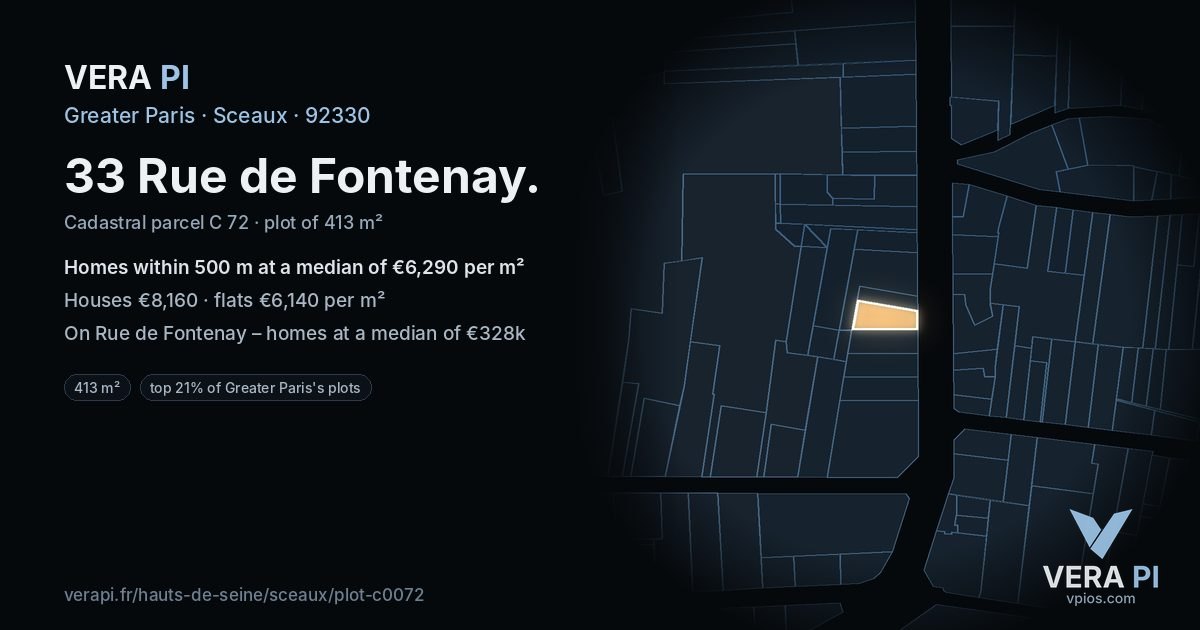 33 Rue de Fontenay, Sceaux at night – the plot lit, the parcels around coloured by the prices near them