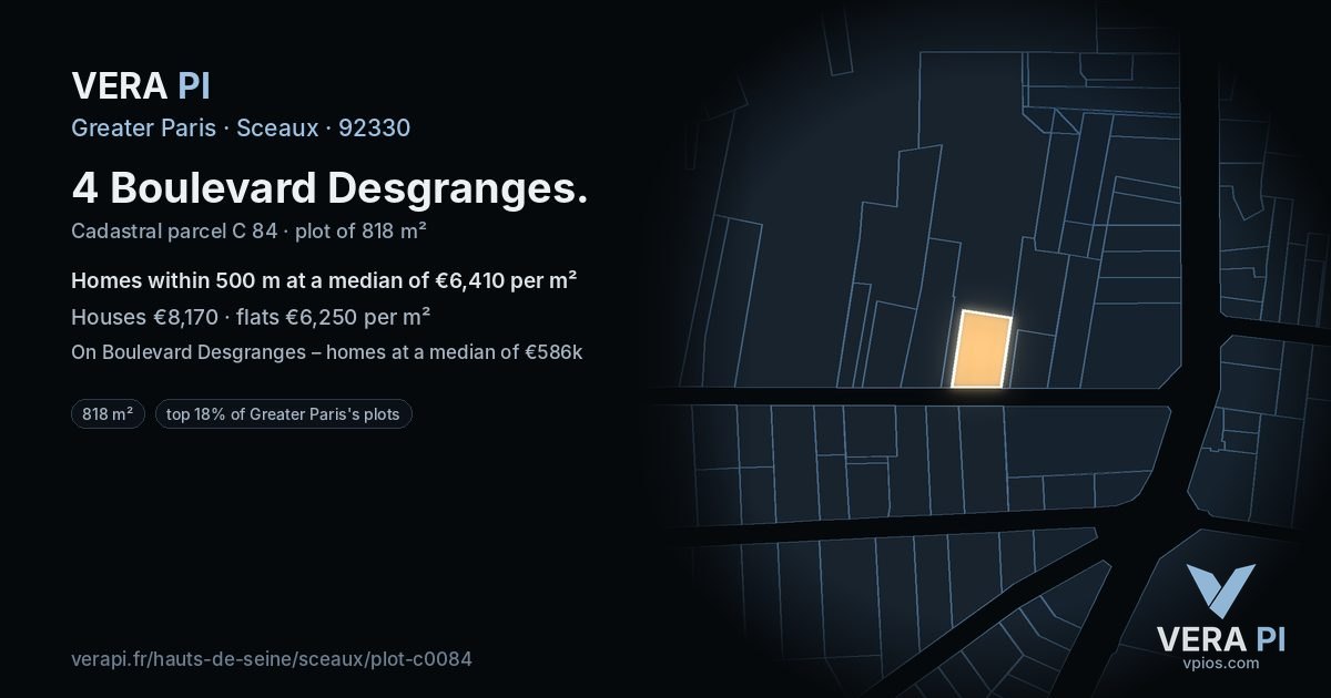 4 Boulevard Desgranges, Sceaux at night – the plot lit, the parcels around coloured by the prices near them