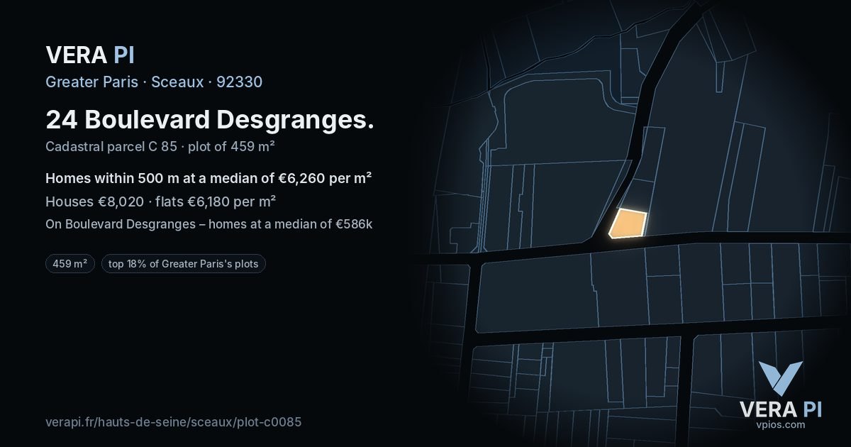 24 Boulevard Desgranges, Sceaux at night – the plot lit, the parcels around coloured by the prices near them