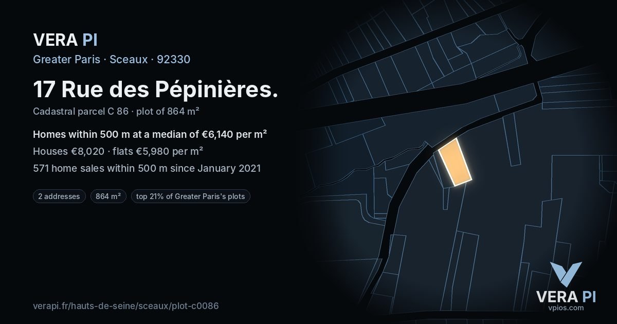17 Rue des Pépinières, Sceaux at night – the plot lit, the parcels around coloured by the prices near them