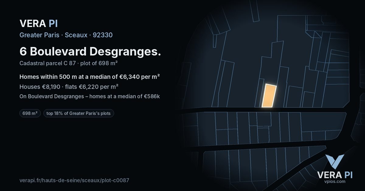 6 Boulevard Desgranges, Sceaux at night – the plot lit, the parcels around coloured by the prices near them