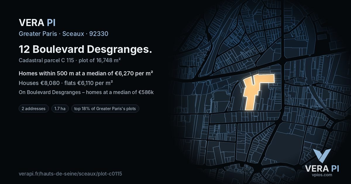 12 Boulevard Desgranges, Sceaux at night – the plot lit, the parcels around coloured by the prices near them