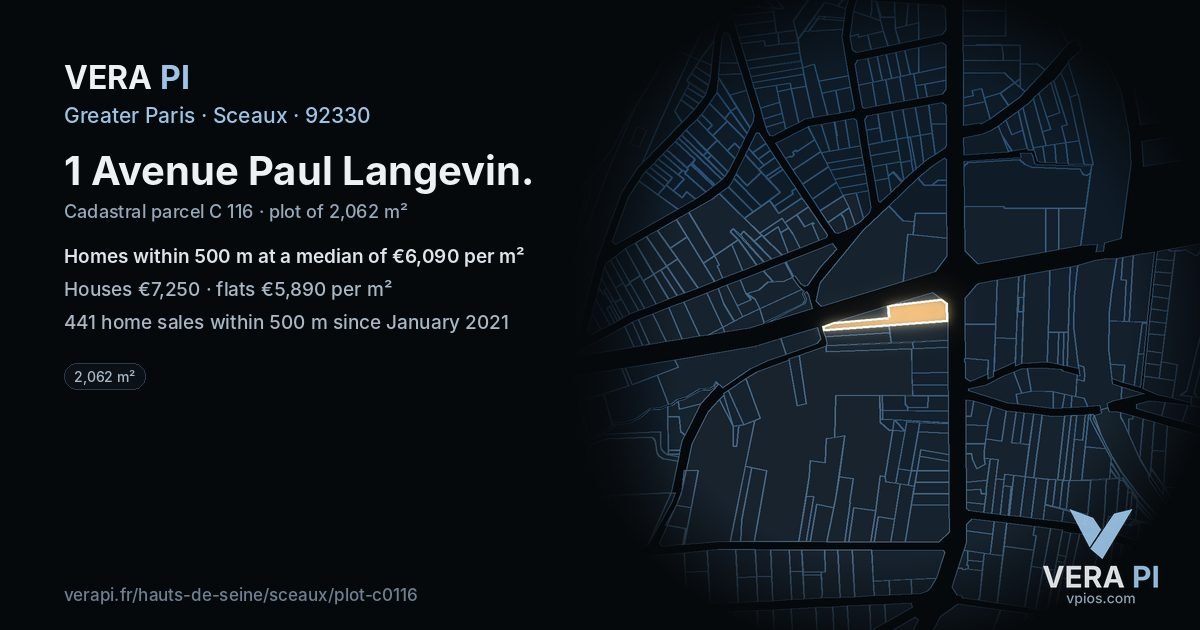 1 Avenue Paul Langevin, Sceaux at night – the plot lit, the parcels around coloured by the prices near them