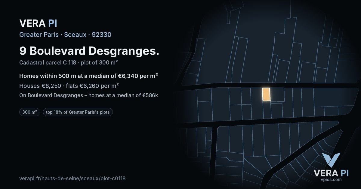 9 Boulevard Desgranges, Sceaux at night – the plot lit, the parcels around coloured by the prices near them