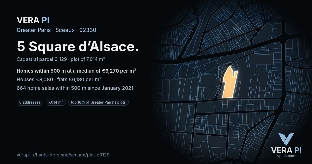 5 Square d’Alsace, Sceaux at night – the plot lit, the parcels around coloured by the prices near them