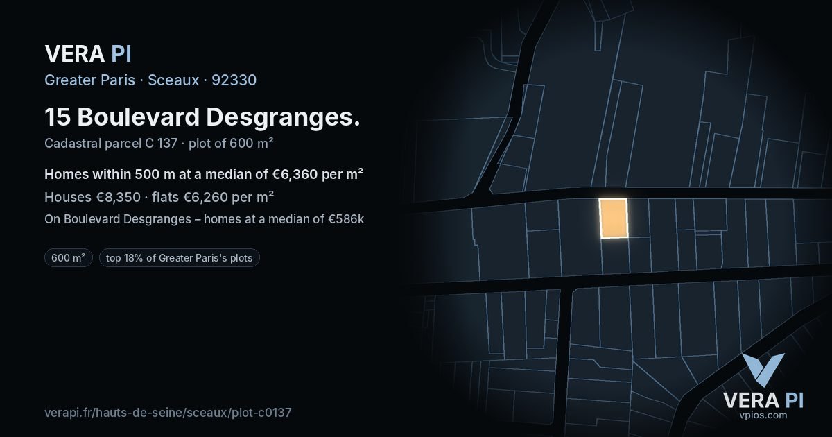 15 Boulevard Desgranges, Sceaux at night – the plot lit, the parcels around coloured by the prices near them