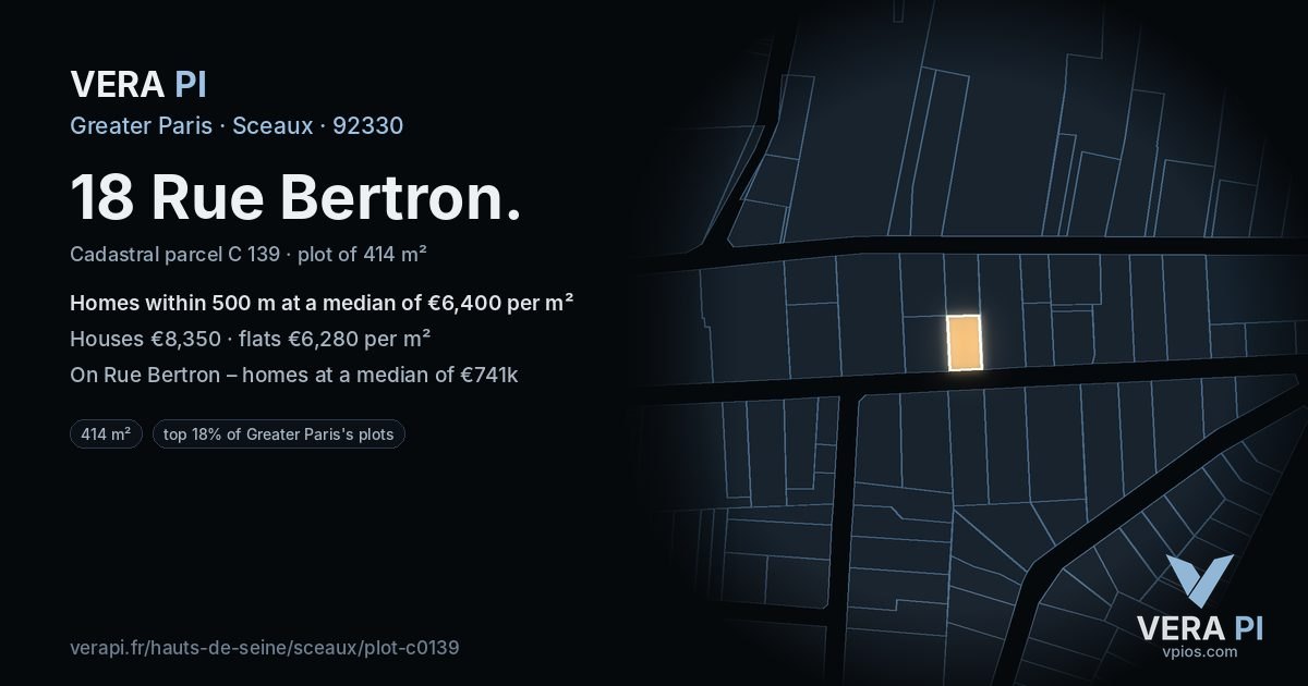 18 Rue Bertron, Sceaux at night – the plot lit, the parcels around coloured by the prices near them