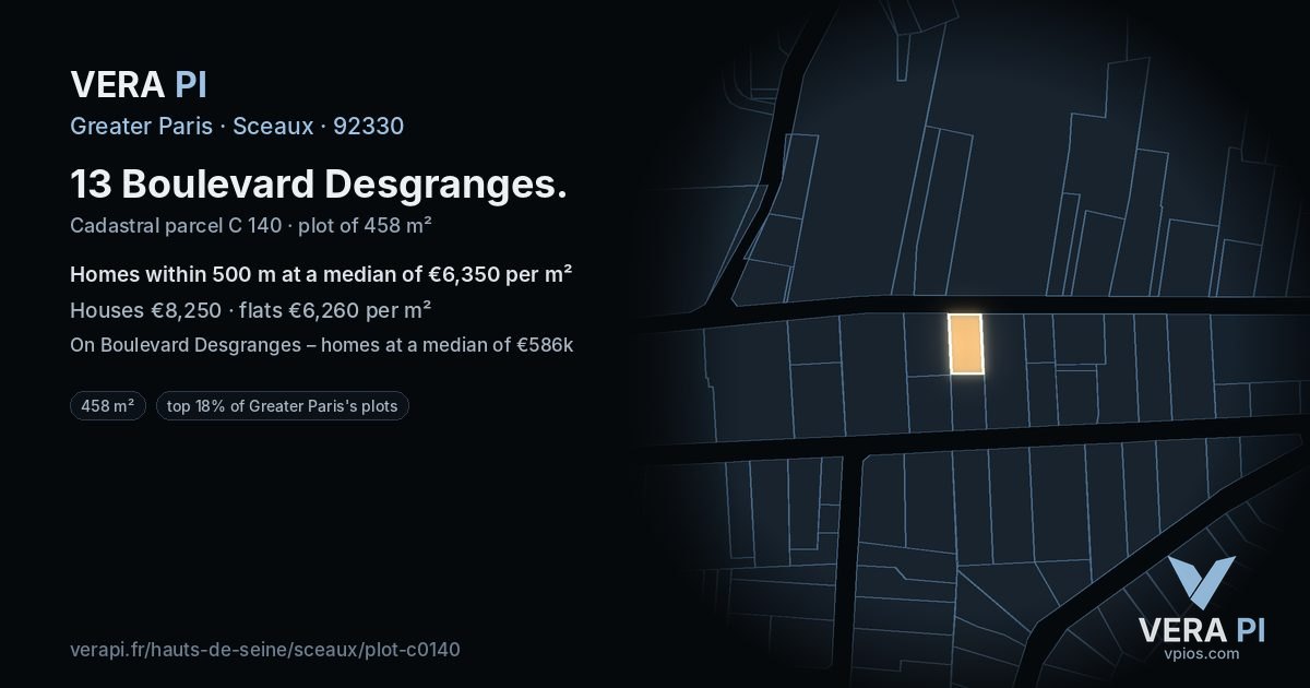 13 Boulevard Desgranges, Sceaux at night – the plot lit, the parcels around coloured by the prices near them